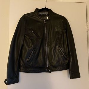 Black Massimo Dutti Genuine Leather Moto Jacket